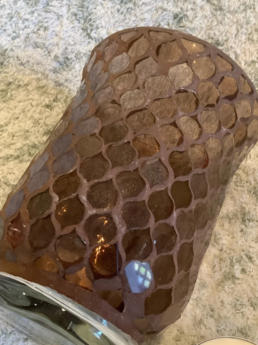 Brown Glass Moroccan Bohemian Romantic Candle Hurricane with 2 xl votives NWT